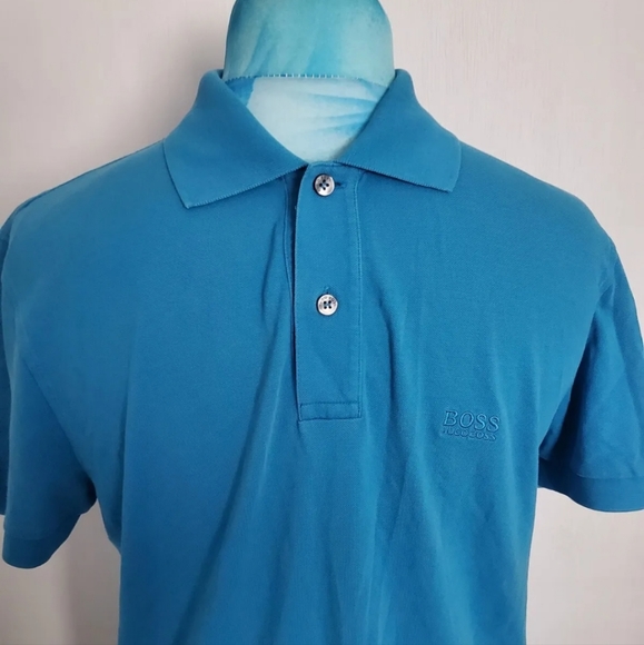Hugo Boss FIRENZE Blue Polo Shirt Top shortsleeve pima Cotton M med Medium 38" - Picture 3 of 9